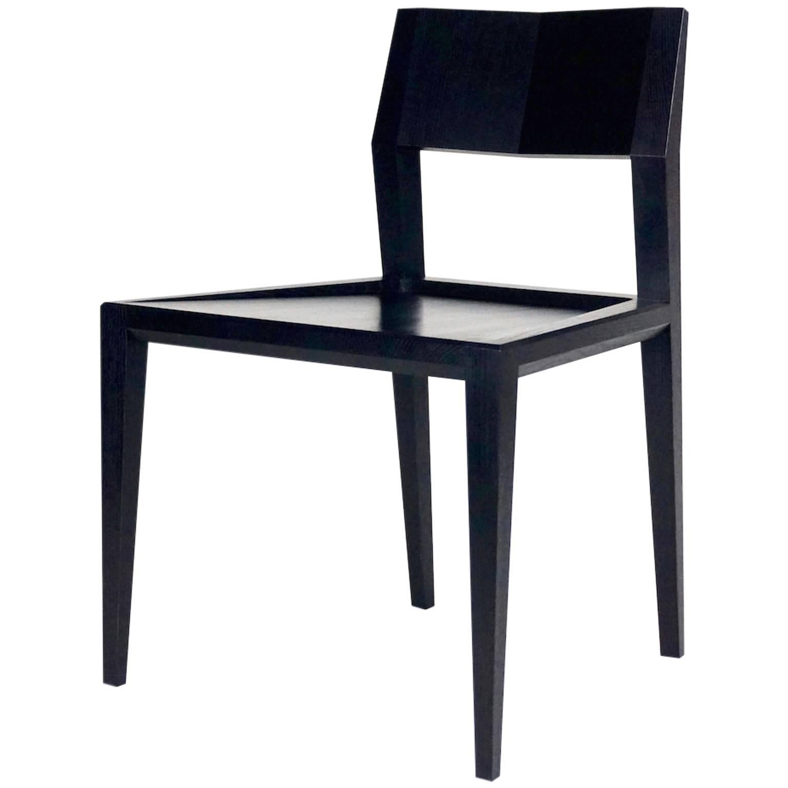 Armless Contemporary Ash Chair with Faceted Legs and Seat Back For Sale