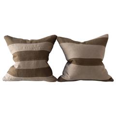 Linen Stripe Cushion in Grey and Brown