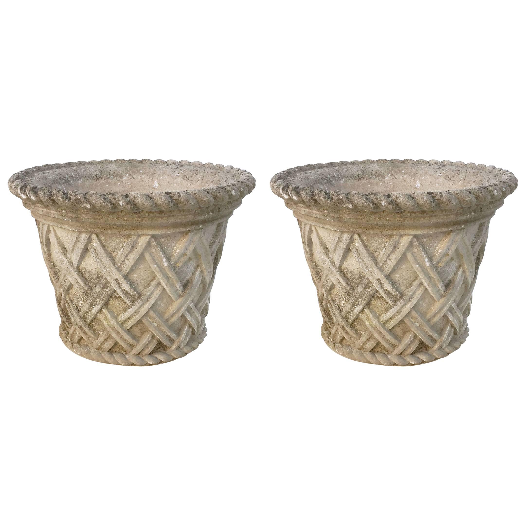 Large English Garden Stone Strapwork or Lattice Planters