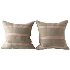 Linen Stripe Cushion in Green and Mauve