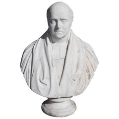 Retro English Marble Bust of Parliament Gentleman on Plinth, John Graham Lough C. 1855