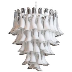 Mazzega Design White Feather Murano Chandelier from Italy