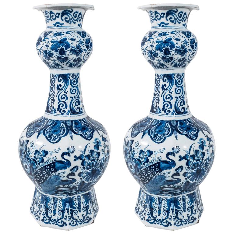 Pair of Blue and White Delft Vases at 1stDibs