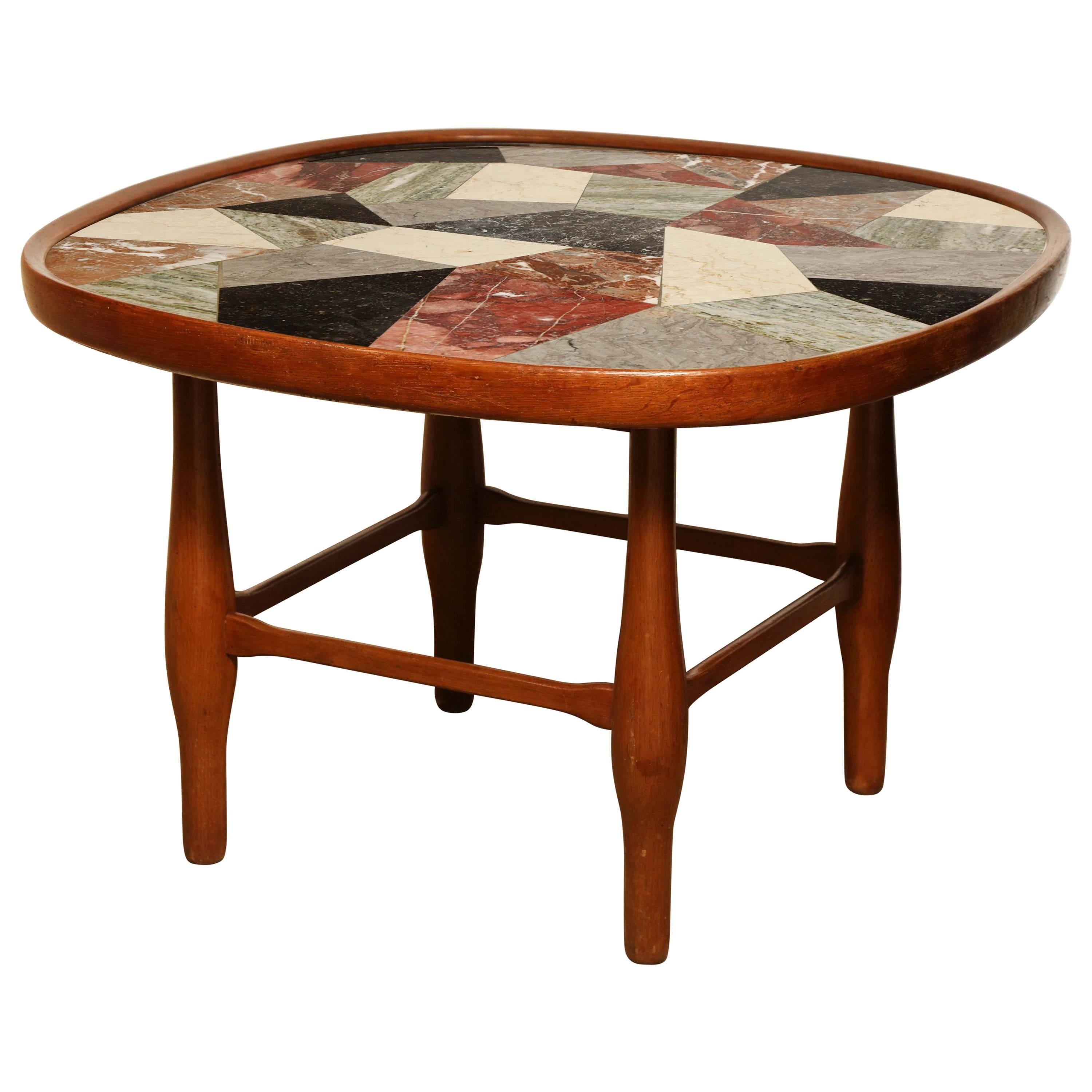 Specimen Marble and Fruitwood, 1950s Coffee Table