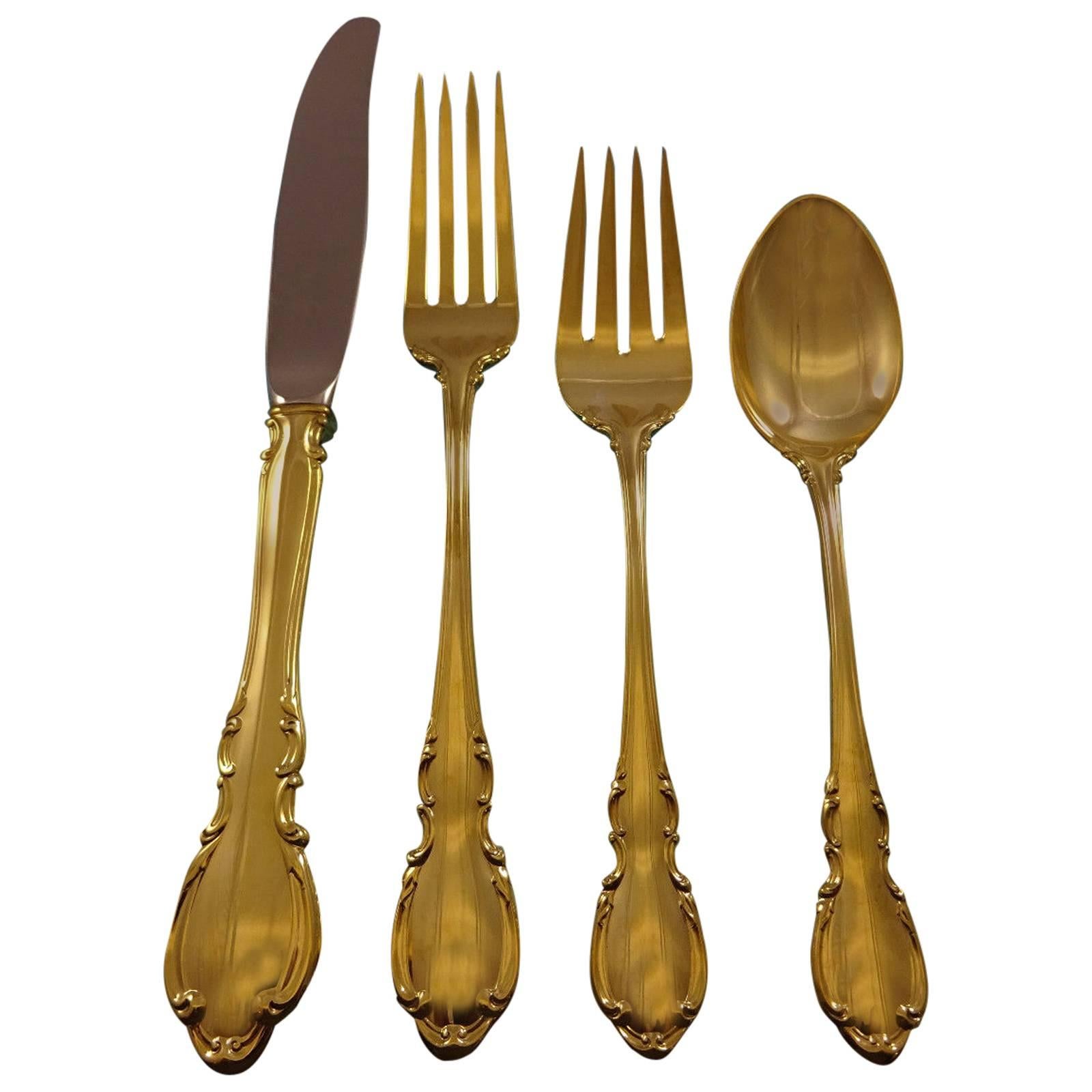 Legato Gold by Towle Sterling Silver Flatware Service Eight Set Vermeil 32 Pcs For Sale