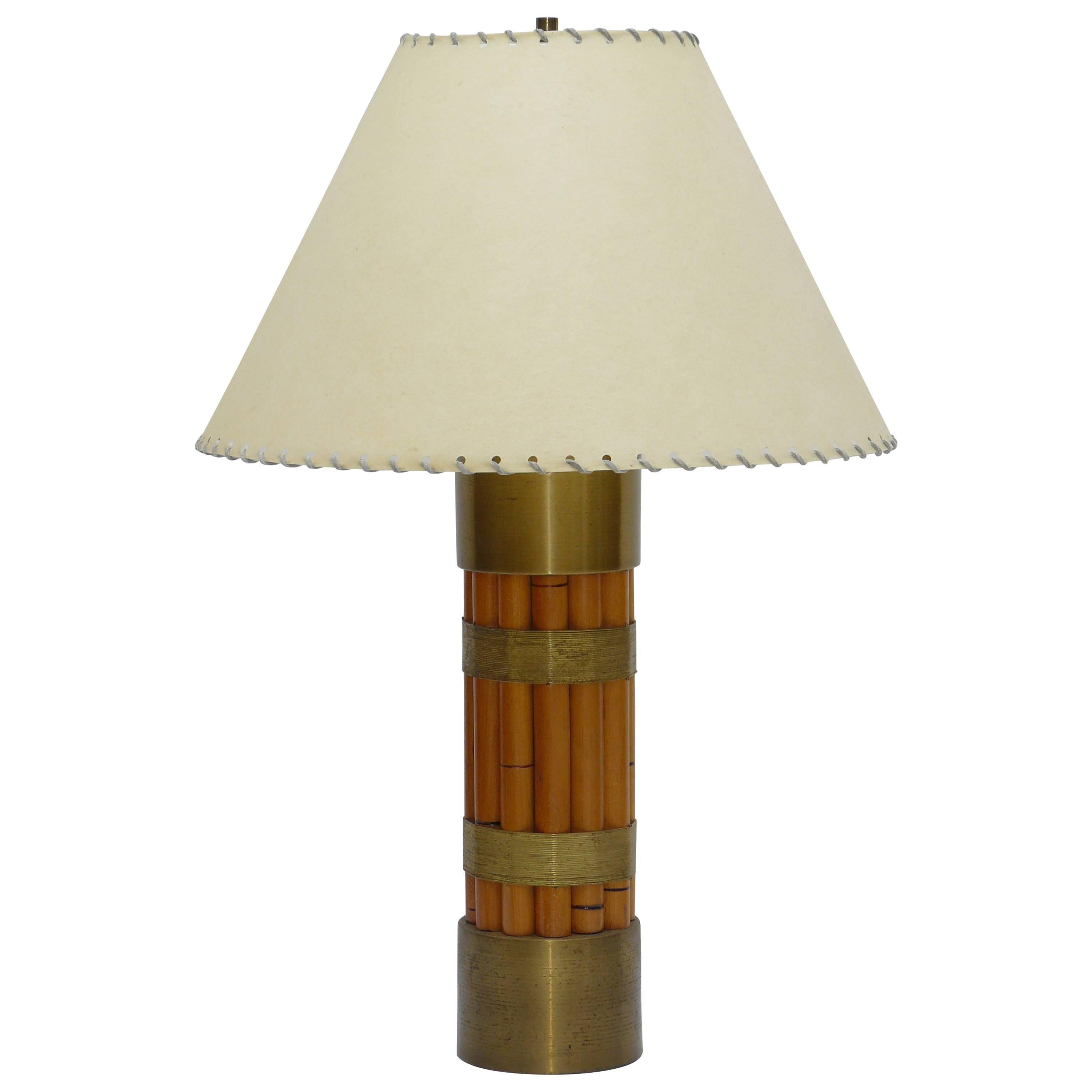 Rare Russel Wright Bamboo and Brass Lamp For Sale
