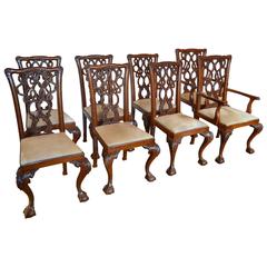 Antique English Mahogany Chippendale Dining Chairs in Cowhide
