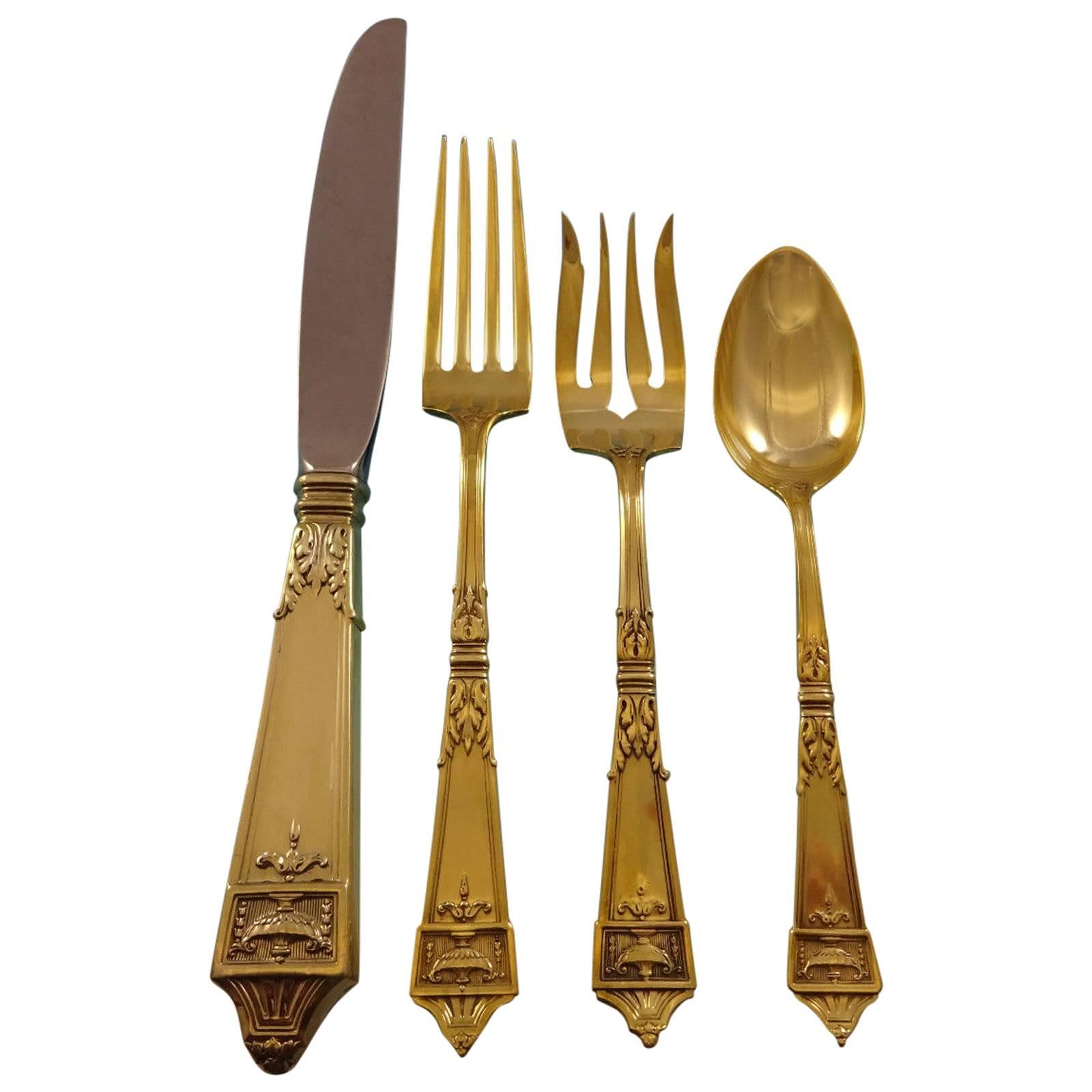 Service de couverts en argent sterling Lansdowne Gold par Gorham pour huit ensembles en vermeil en vente