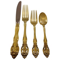 La Scala Gold by Gorham Sterling Silver Flatware Service 8 Set Vermeil 32 Pcs