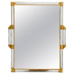 Mid-Century Mirror with Murano Glass and Brass Frame