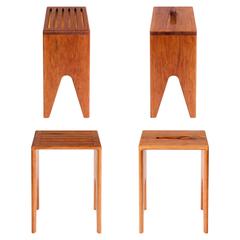 Contemporary Prop Stool Handmade Solid Cherry Wood Seat from CBR Studio