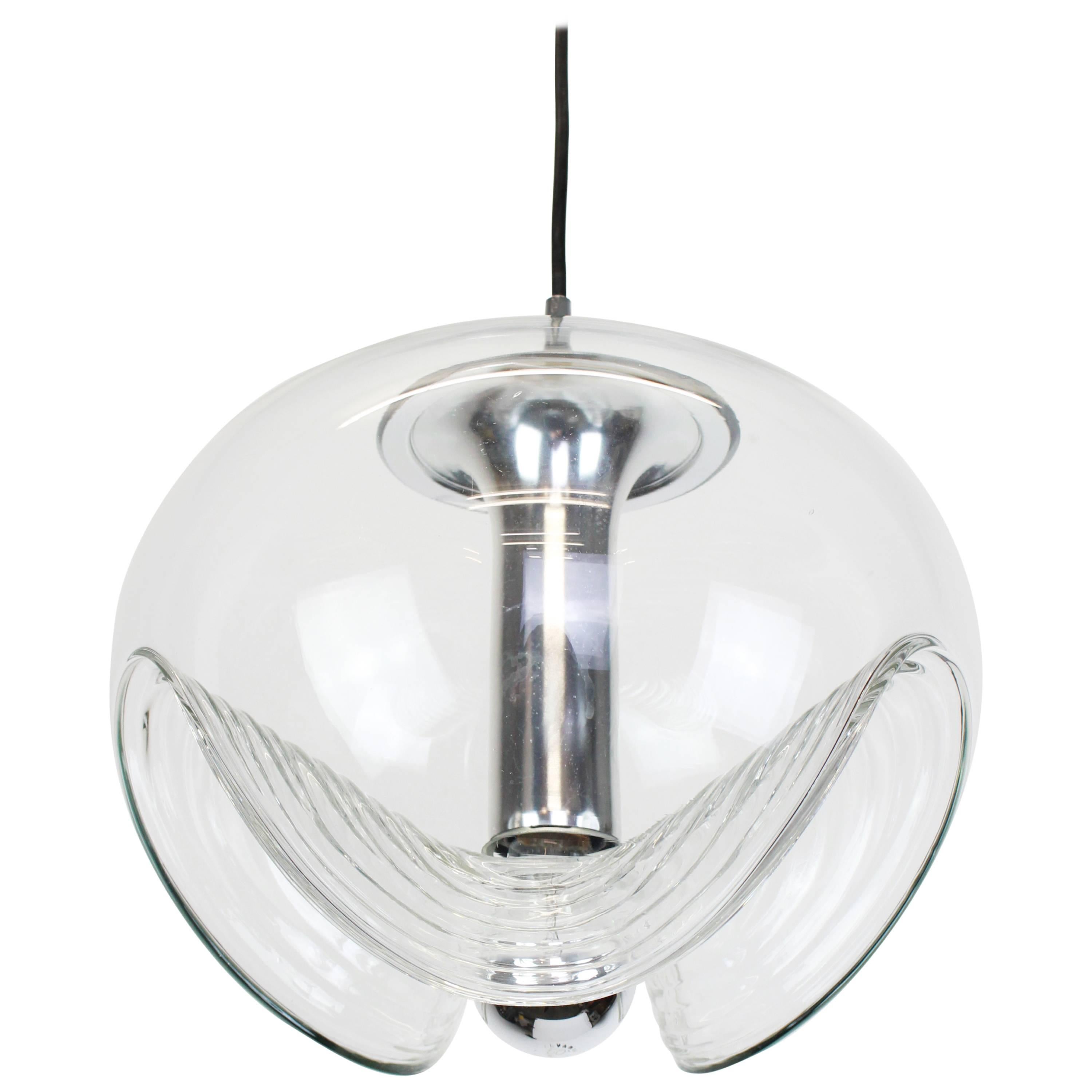 Large Clear Glass Pendant Light by Koch & Lowy, Peill & Putzler, Germany, 1970 For Sale