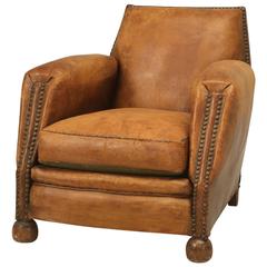 French Art Deco Leather Club Chair, Single