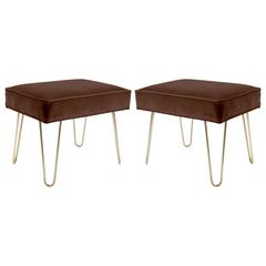 Petite Brass Hairpin Ottomans in Espresso Velvet by Montage 5