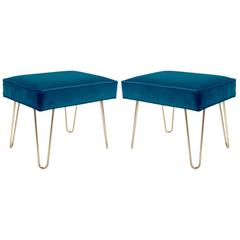 Petite Brass Hairpin Ottomans in Indigo Velvet by Montage 6