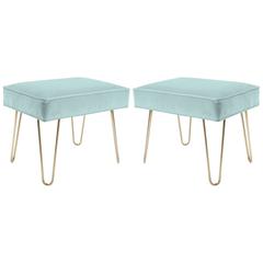Petite Brass Hairpin Ottomans in Mint Velvet by Montage 7