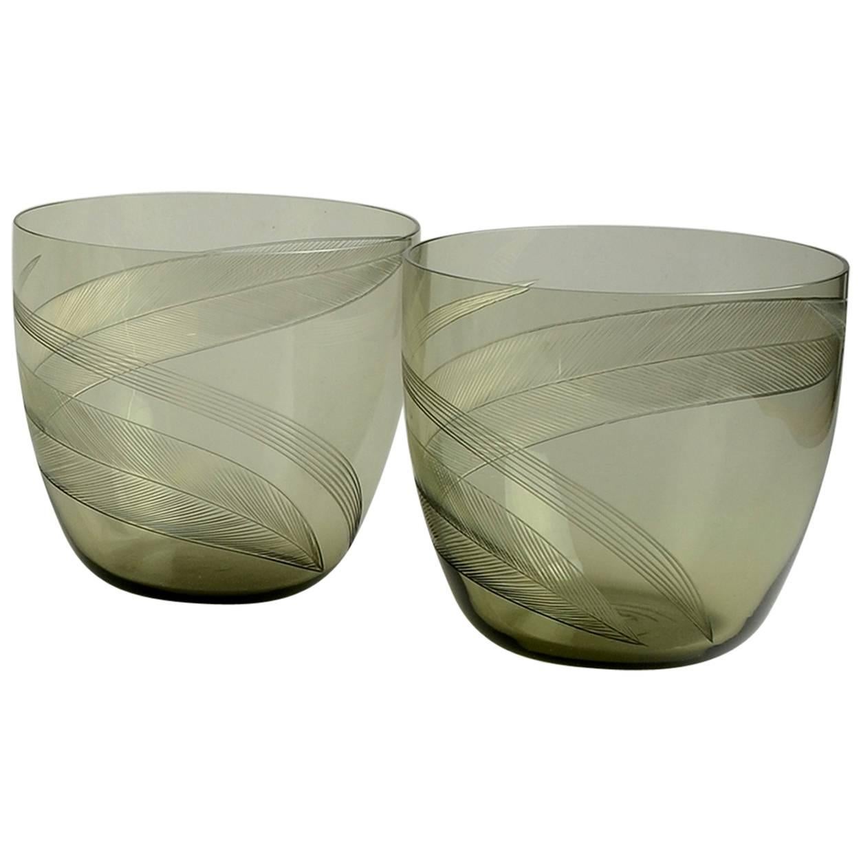 Pair of Engraved Vases in Smoke Colored Glass by Kaj Franck for Nottsjo For Sale