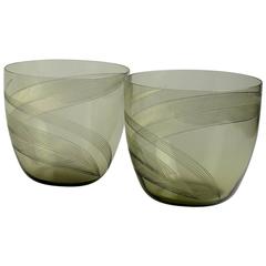 Pair of Engraved Vases in Smoke Colored Glass by Kaj Franck for Nottsjo