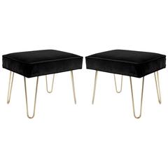 Petite Brass Hairpin Ottomans in Noir Velvet by Montage 3
