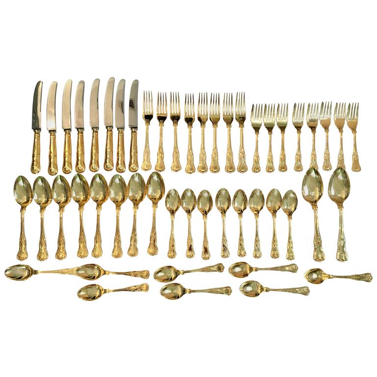 Vintage Sheffield England Gold Plate Flatware, Set of 55 at 1stDibs