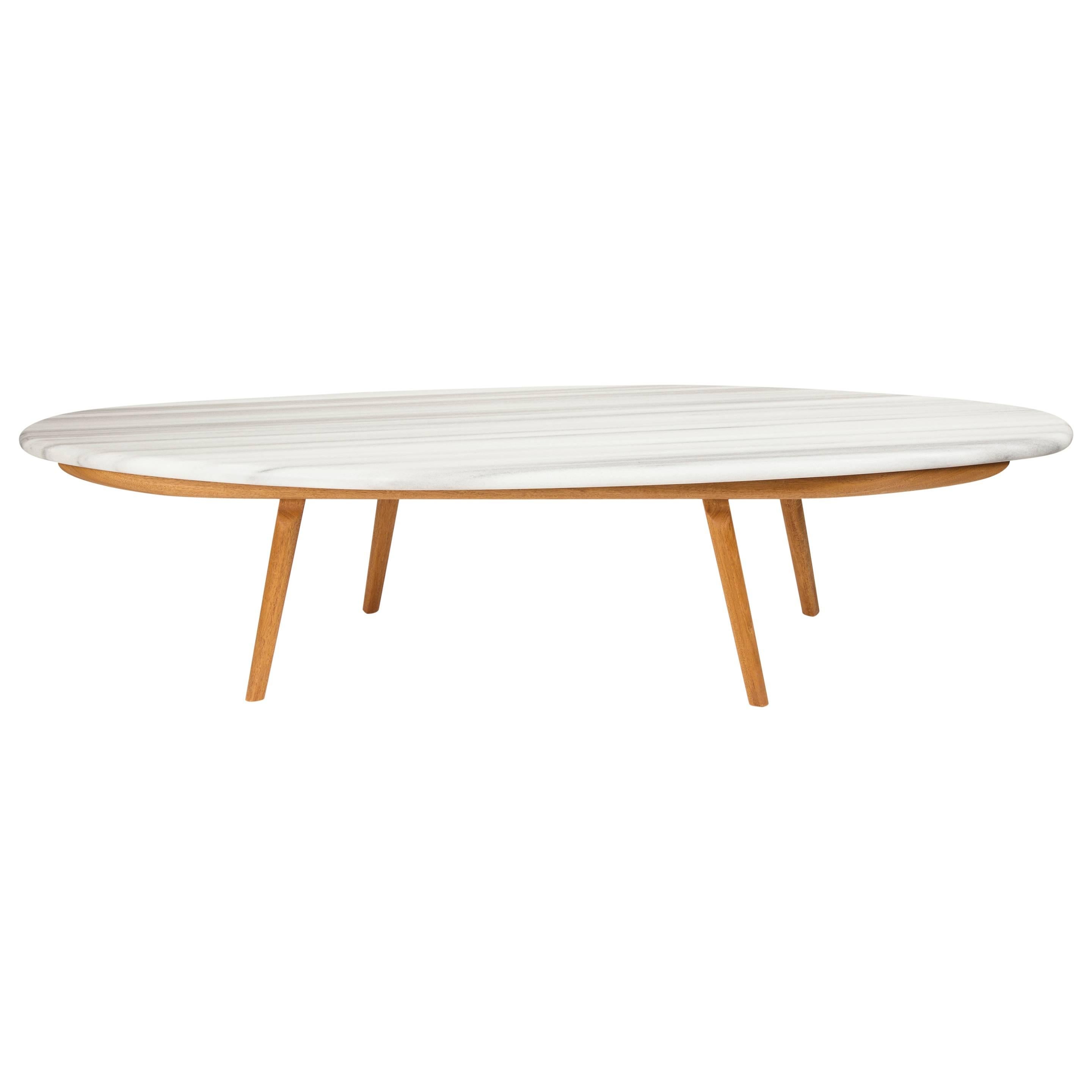 Contemporary Marble and Solid Mahogany Wood Coffee Cocktail Table CBR Studio For Sale