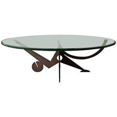 Spectacular Pucci De Rossi Sculptural Brutalist Metal and Glass Coffee Table