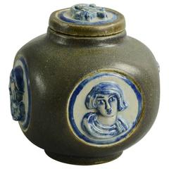 Stoneware Jar with Portraits in Relief by Jais Nielsen for Royal Copenhagen