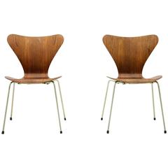 Pair of Arne Jacobsen Teak Side Chairs, 3107, Fritz Hansen, Denmark