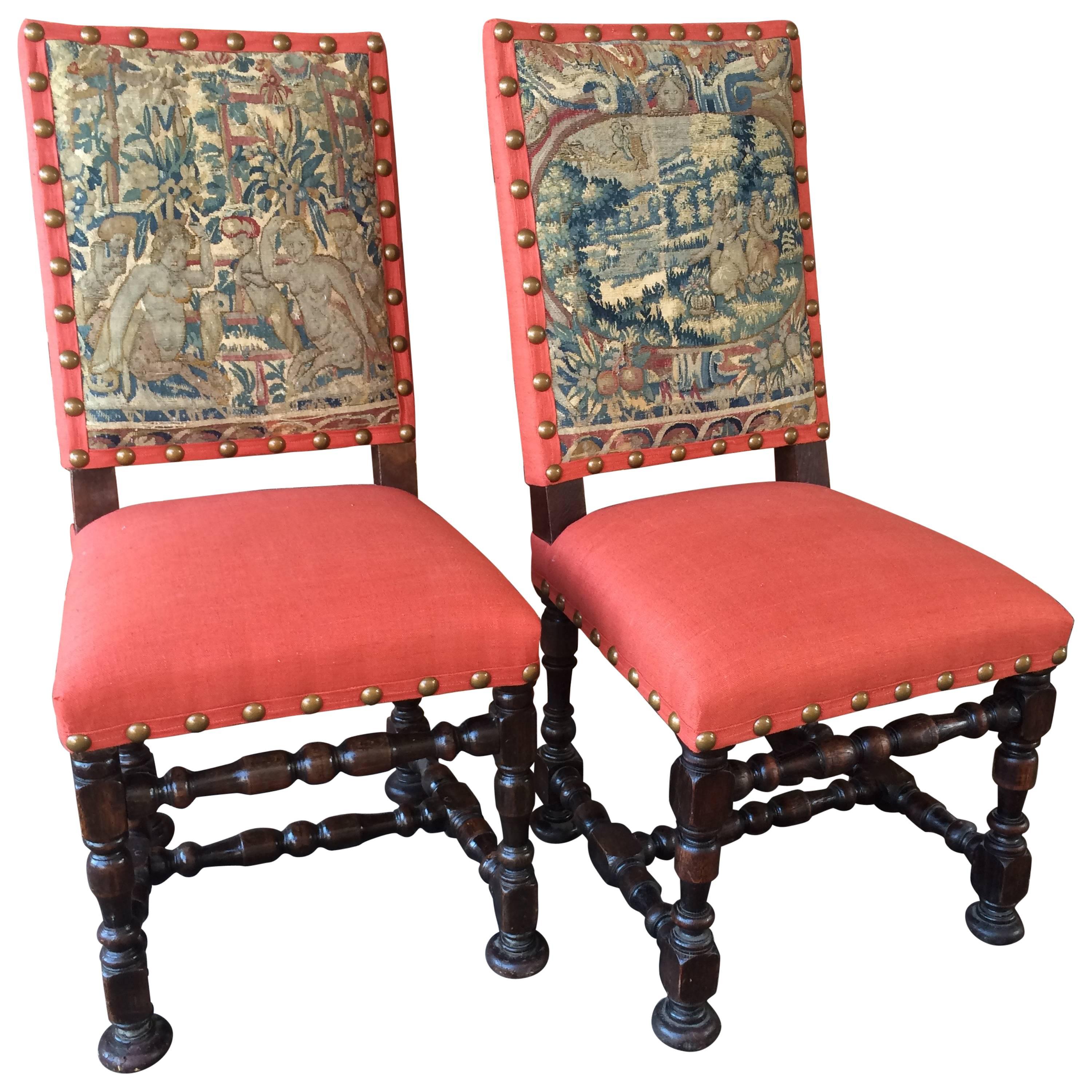 Rare Pair of 17th Century Louis XIV Period Side Chairs