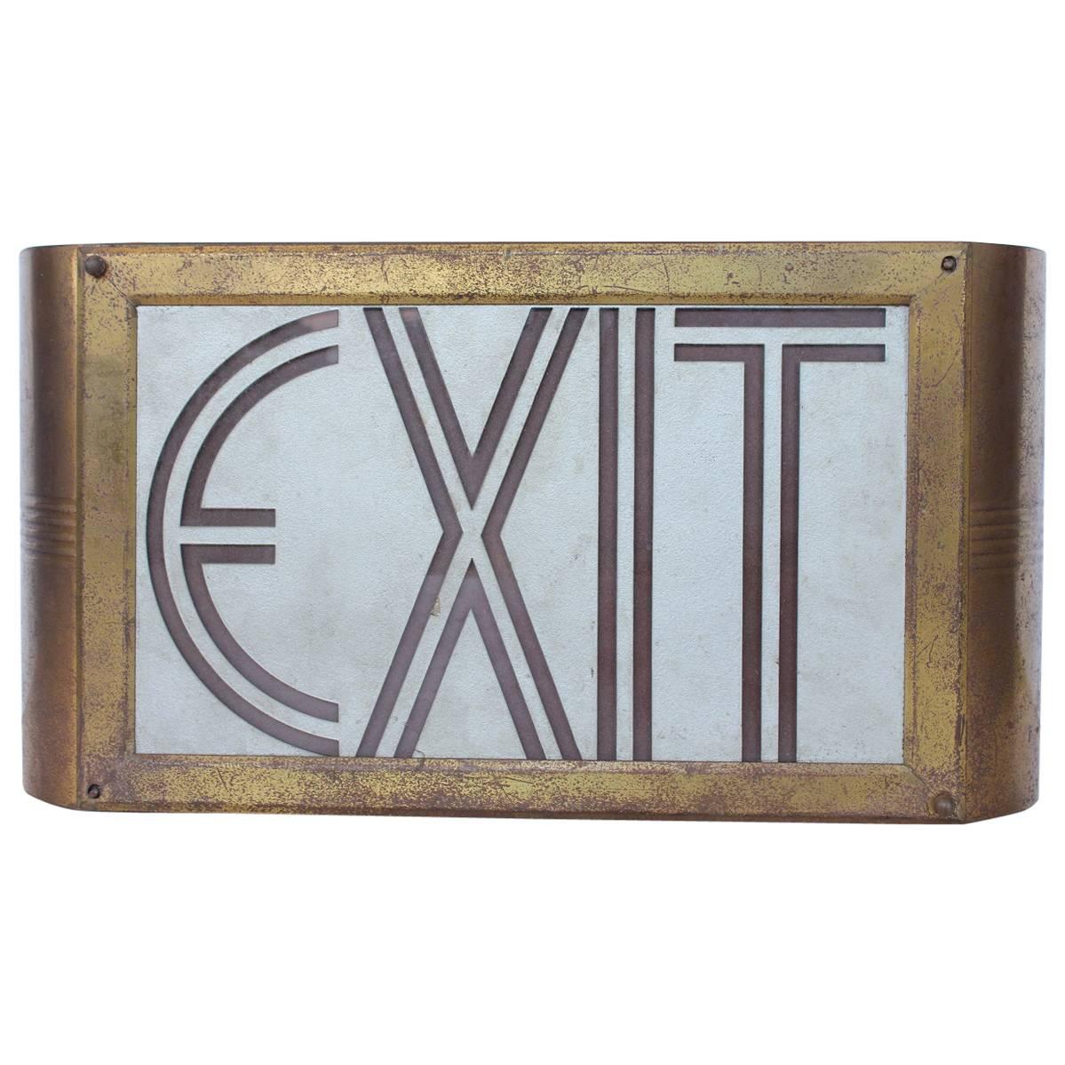 Art Deco Theater Brass and Glass Exit Light