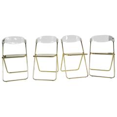 Set of Four Folding Chairs, Style of Giancarlo Piretti, After the 'Plia' Chair