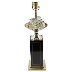 Maison Charles Paris Brass & Black Enamel Lamp with Crystal Fruits, circa 1960s 7