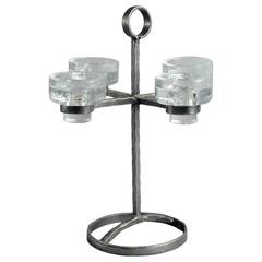 Wrought Iron Candlestick with Glass Candle Holders, Swedish, 1960s