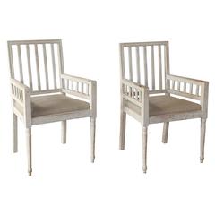 Pair of 19th Century Swedish Chairs with Libeco Linen