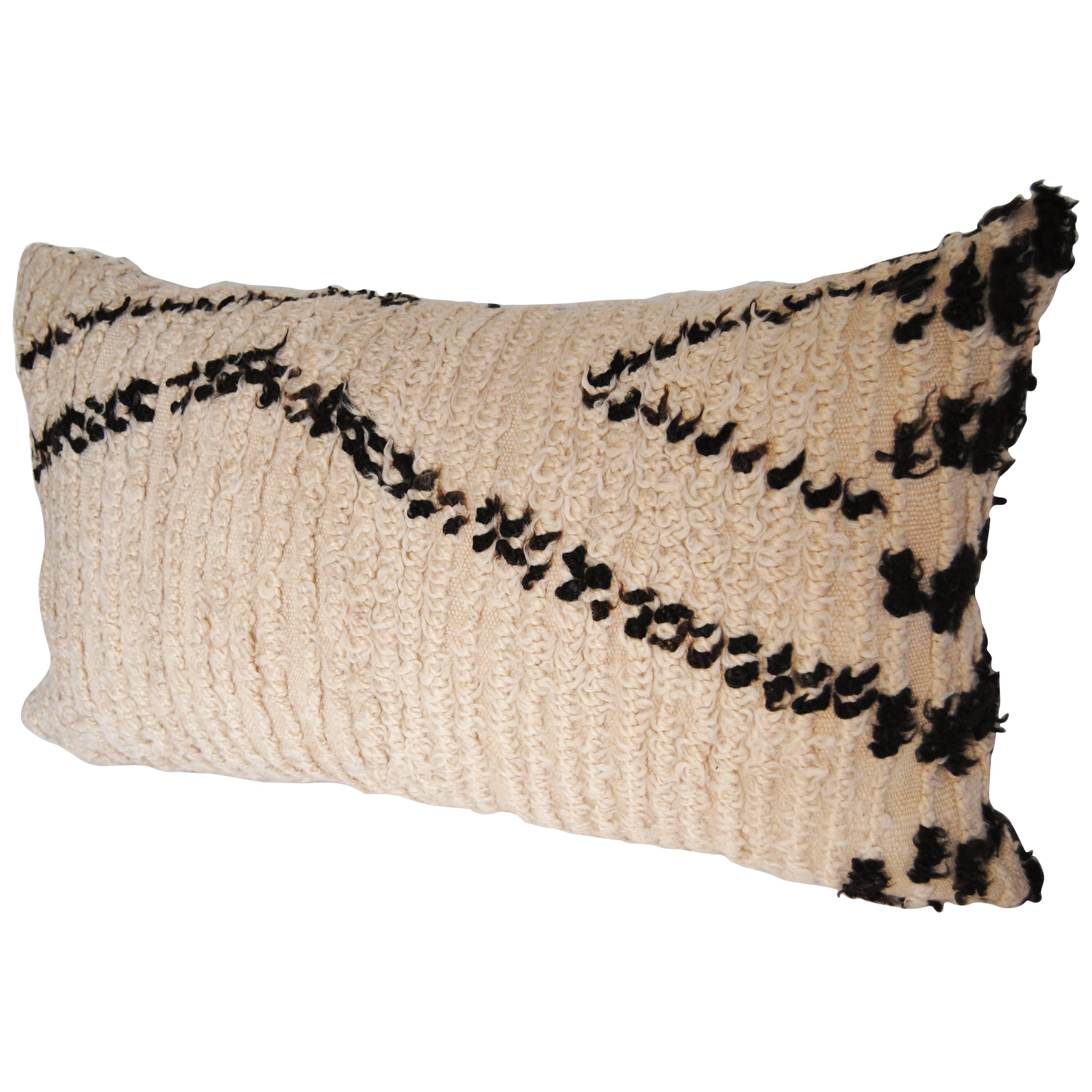 Custom Pillow Cut from a Hand-Loomed Wool Moroccan Beni Ouarain Rug For Sale