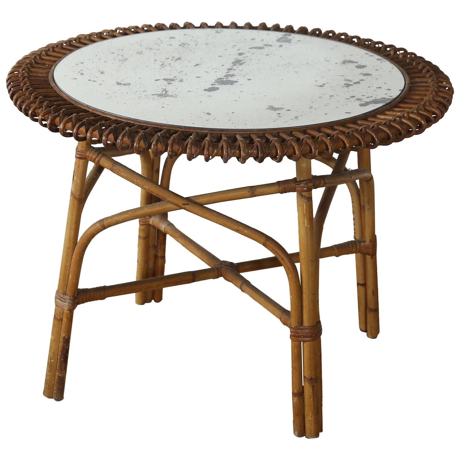 Low Round Faux Bamboo Table For Sale at 1stdibs