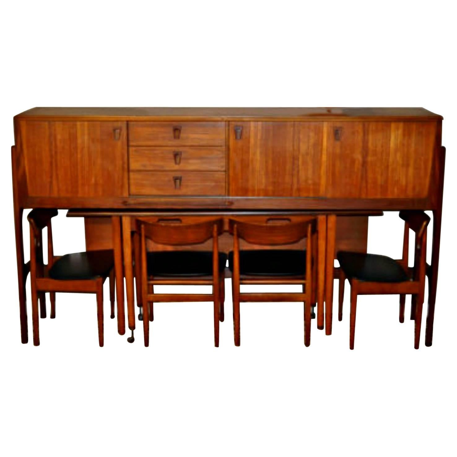 Danish Elliots of Newbury Stow-a-way Credenza, Table and Four Chairs For Sale