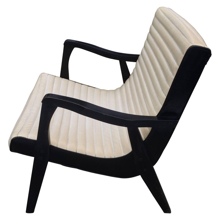 Mid-Century Black and Ivory Vinyl Lounge Chair For Sale at 1stDibs