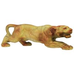 Majolica/Ceramic Lioness Sculpture by Keramos Vienna, circa 1915