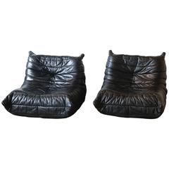 Togo Black Leather Chair Michel Ducaroy, Ligne Roset