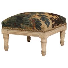 19th Century French Louis Philippe Painted Foot Stool with Aubusson Tapestry