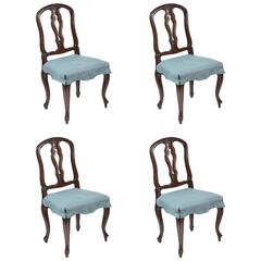 Set of Four 18th Century Italian Walnut Side Chairs, circa 1770