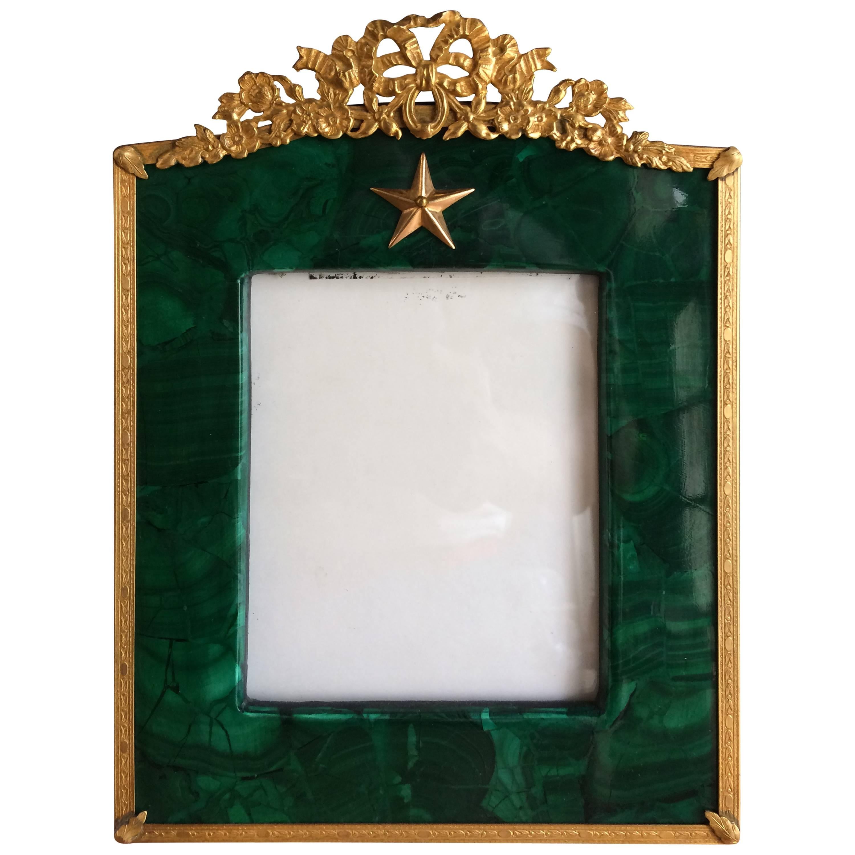 Elegant Empire Style Bronze Doré and Malachite Picture Frame