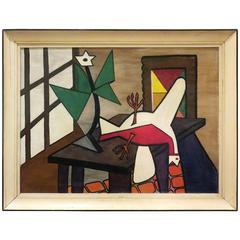 1950s Abstract Oil on Canvas Unknown Artist Cubist Style