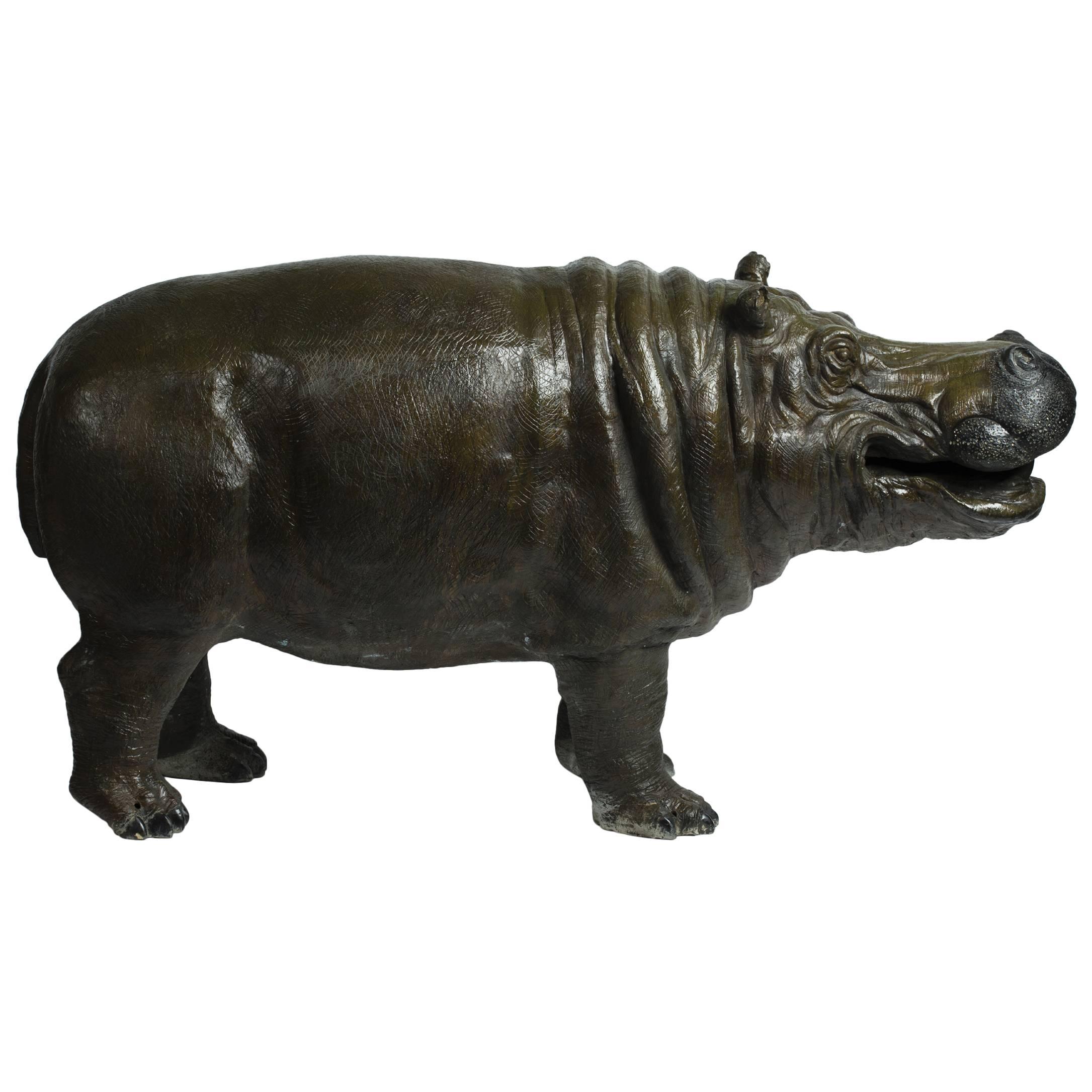 Amazing Hippopotamus-Fountain in Patinated Bronze, France, circa 1950