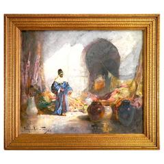 Antique "The Bazaar" Painting by American Tonalist Douglas Arthur Teed