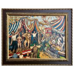 Great WPA Era Painting of a Busy Circus