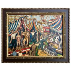 Vintage Great WPA Era Painting of a Busy Circus