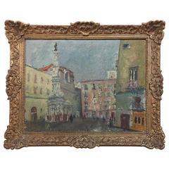 French Oil on Canvas Painting in Gilt Frame