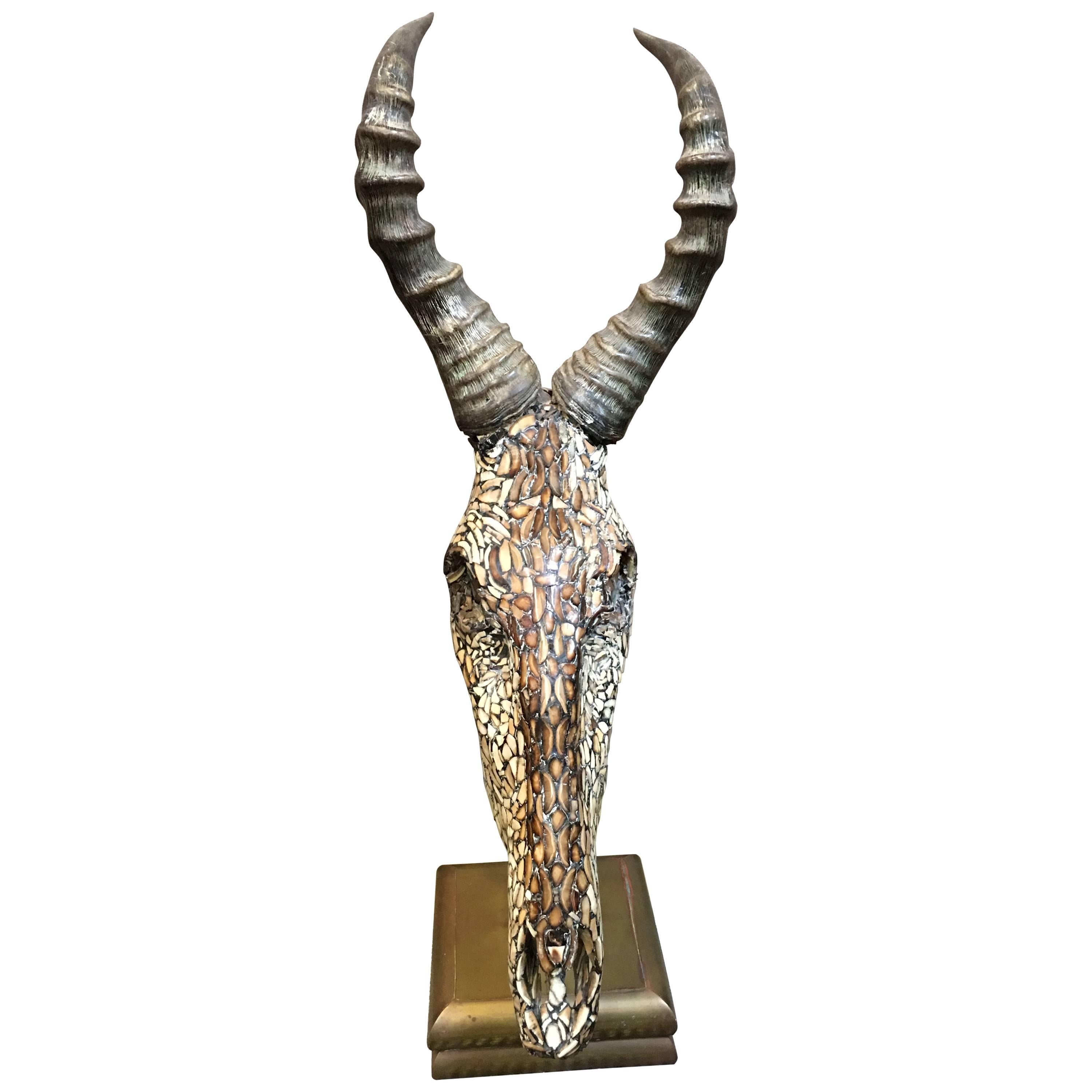 Gemsbok Inlaid Skull Mount on Brass Stand For Sale